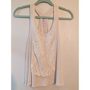 Alya Womens Cream Crochet Lace Bib Racerback Tank Top Small 42761 Boho Crepe‎